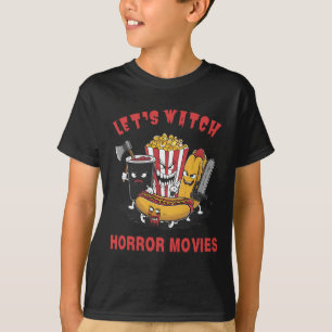 面白いハロウィーンでホラー映画を見よう女性私 Tシャツ