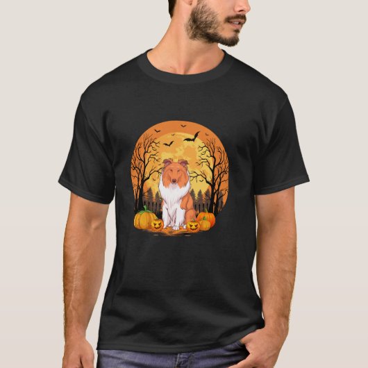面白いハロウィーンのコスチュームとカボチャの粗いコリー Tシャツ (正面)