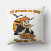 面白いハロウィーンのスケルトン、ピザ好き、食べ物ギフト クッション (裏面)