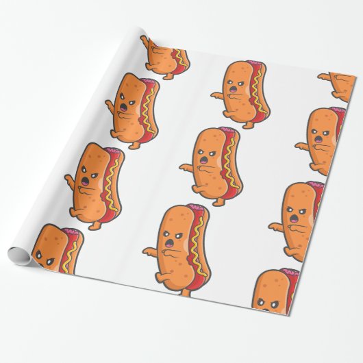 面白いハロウィーンのホットドッグモンスター ラッピングペーパー (アンロールド)