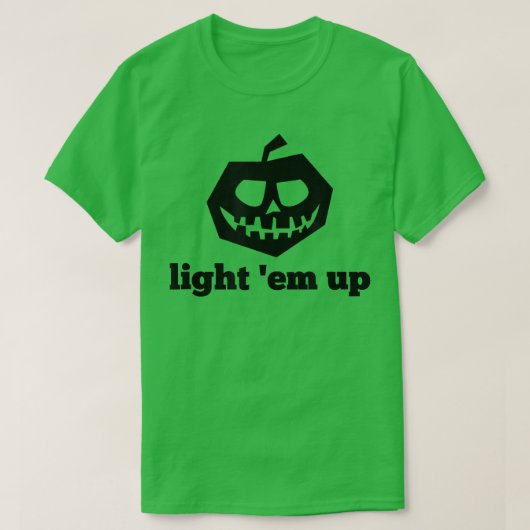 面白いハロウィーンのライト'em上のジャコランタンパンプキン tシャツ (デザイン正面)