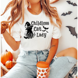 面白いハロウィーンの子どものいない猫レディ Tシャツ