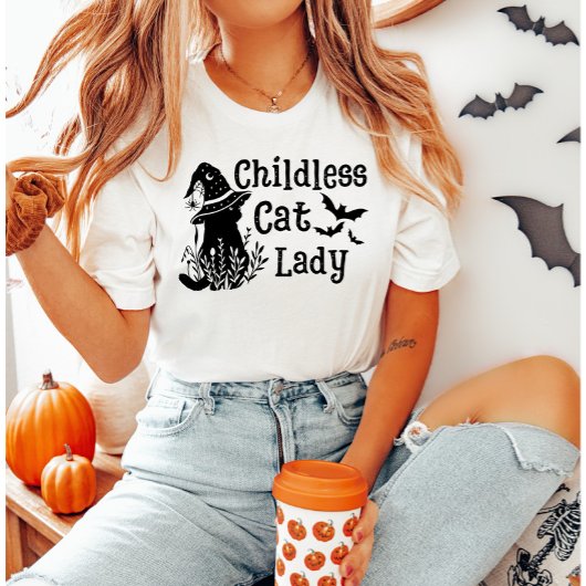 面白いハロウィーンの子どものいない猫レディ Tシャツ