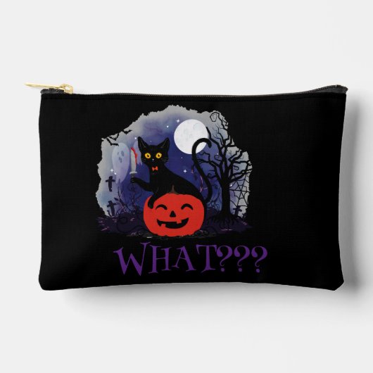面白いハロウィーンの機知に富んだ黒猫なんだって? アクセサリーポーチ (正面)