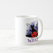 面白いハロウィーンの機知に富んだ黒猫なんだって? コーヒーマグカップ (正面右)