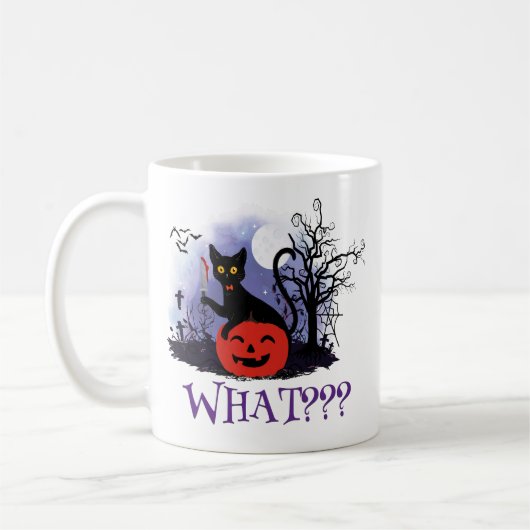 面白いハロウィーンの機知に富んだ黒猫なんだって? コーヒーマグカップ (左)