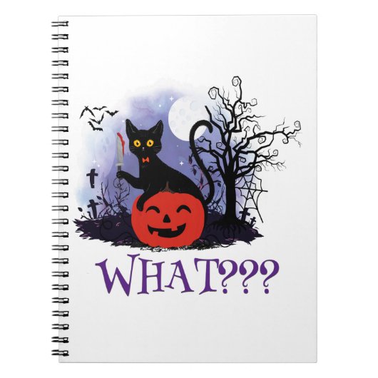 面白いハロウィーンの機知に富んだ黒猫なんだって? ノートブック (正面)