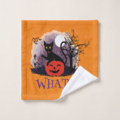 面白いハロウィーンの機知に富んだ黒猫なんだって? バスタオルセット (ウォッシュタオル)