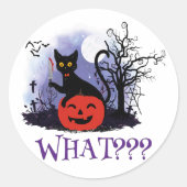 面白いハロウィーンの機知に富んだ黒猫なんだって? ラウンドシール (正面)