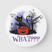 面白いハロウィーンの機知に富んだ黒猫なんだって? ラウンド壁時計 (正面)