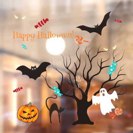 面白いハロウィーンの生き物とキャンディー ウィンドウサイン (シート2)