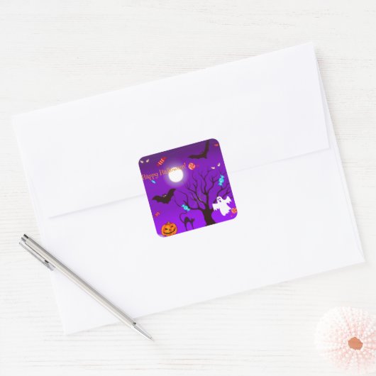 面白いハロウィーンの生き物とキャンディー スクエアシール (封筒)