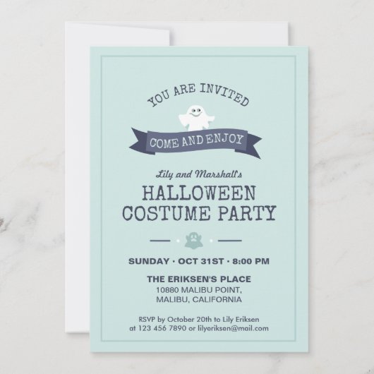 面白いハロウィーンの衣装パーティの招待状 招待状 (裏面)