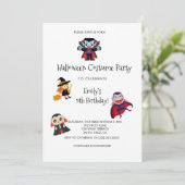 面白いハロウィーンの衣装子供の誕生日パーティー 招待状 (スタンド正面)