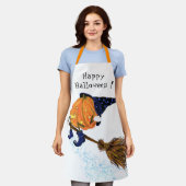 面白いハロウィーンエプロン魔女カボチャ飛んでいる エプロン (着用した状態)