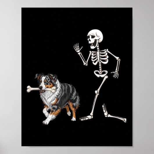 面白いハロウィーンオーストラリアの羊飼いとスケルトン ポスター (正面)