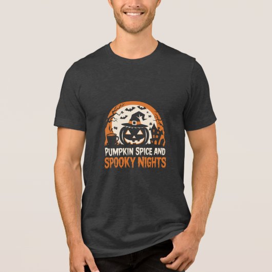 面白いハロウィーンカボチャのスパイスと夜不気味間 トライブレンドＴシャツ (正面)