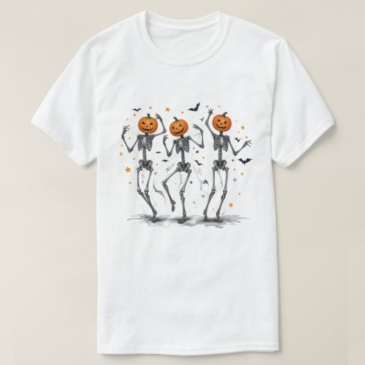 面白いハロウィーンカボチャ踊りスケルトン衣装 Tシャツ (デザイン正面)