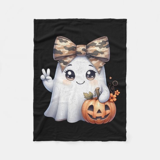 面白いハロウィーンカモフラージュ迷彩柄幽霊ハローハンティン フリースブランケット (正面)