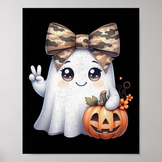 面白いハロウィーンカモフラージュ迷彩柄幽霊ハローハンティン ポスター (正面)