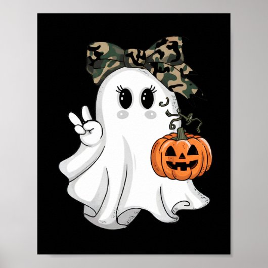 面白いハロウィーンカモフラージュ迷彩柄幽霊ハローハンティン ポスター (正面)