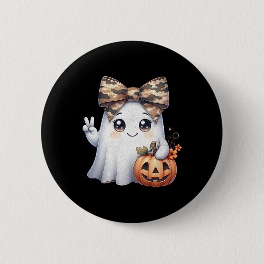 面白いハロウィーンカモフラージュ迷彩柄幽霊ハローハンティン 缶バッジ (正面)