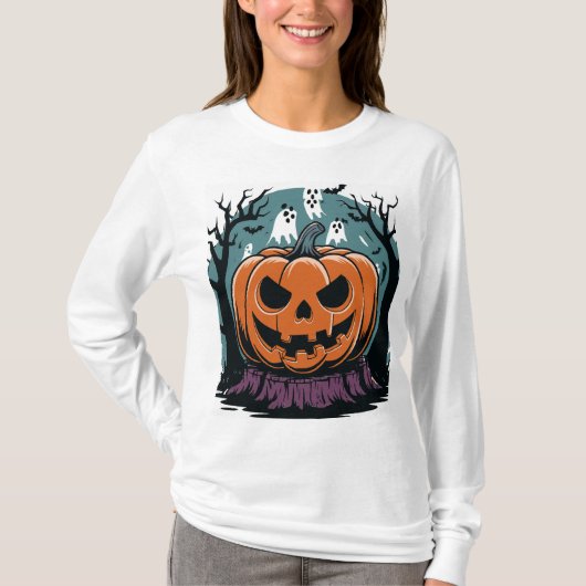 面白いハロウィーンカ不気味ンプキン Tシャツ (正面)