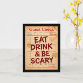 面白いハロウィーンゲスト食べチェックドリンクと怖い カード (黄色い花)