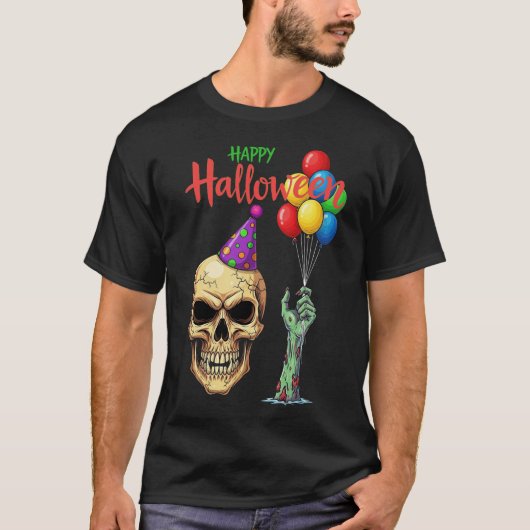面白いハロウィーンスカルパーティーバルーン Tシャツ (正面)