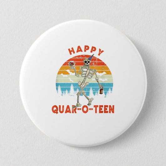 面白いハロウィーンスケルトン飲ハッピークオーター 缶バッジ (正面)