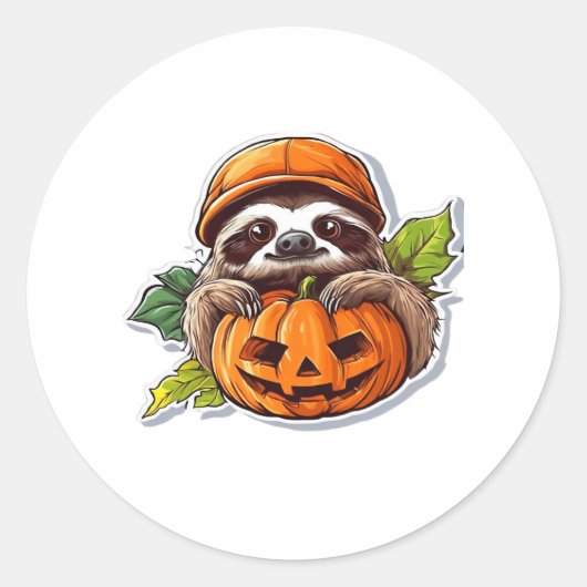 面白いハロウィーンスロースクラシックステッカーTシャツ ラウンドシール (正面)