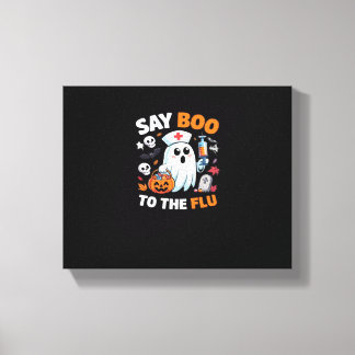面白いハロウィーンナース幽霊Tシャツ – "Say Boo to キャンバスプリント