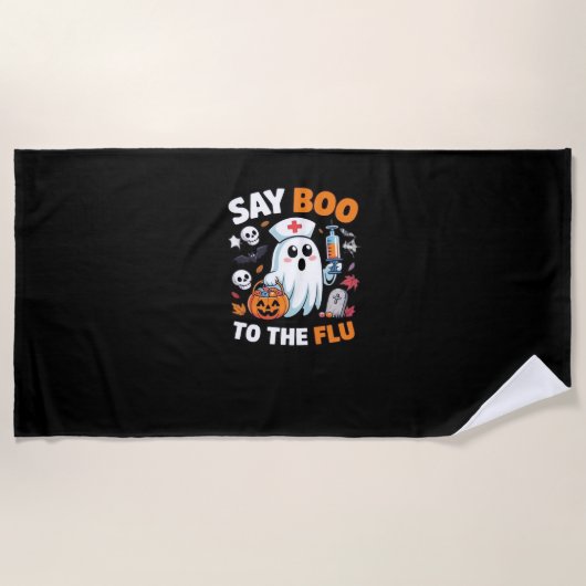 面白いハロウィーンナース幽霊Tシャツ – "Say Boo to ビーチタオル (正面)