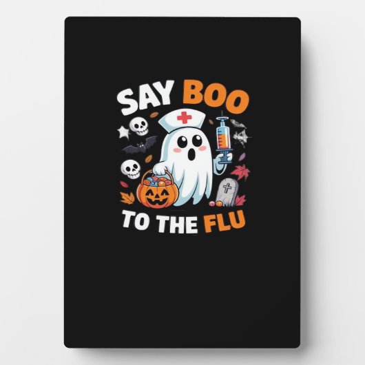面白いハロウィーンナース幽霊Tシャツ – "Say Boo to フォトプラーク (正面)