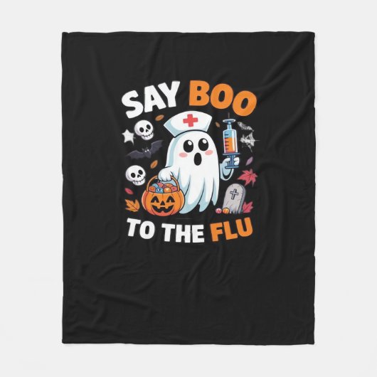 面白いハロウィーンナース幽霊Tシャツ – "Say Boo to フリースブランケット (正面)