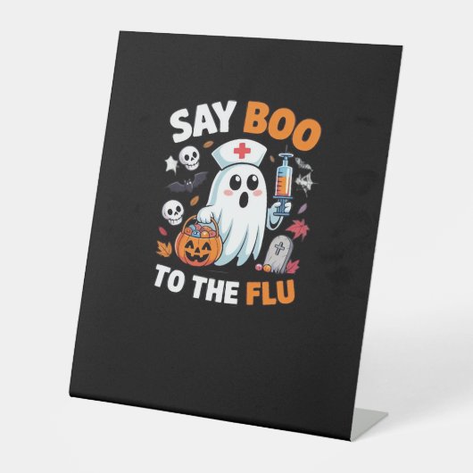 面白いハロウィーンナース幽霊Tシャツ – "Say Boo to 台座サイン (正面)