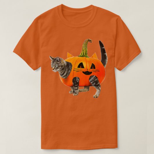 面白いハロウィーンハロウィーンのカボチャのちょうちんカボチャ男性へ猫 Tシャツ (デザイン正面)