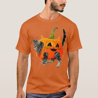 面白いハロウィーンハロウィーンのカボチャのちょうちんカボチャ男性へ猫 Tシャツ