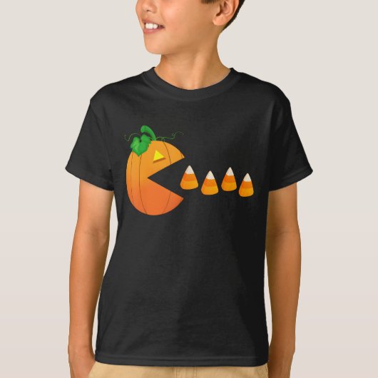 面白いハロウィーンパンプキ食べ物ンのキャンディコーンゲーマー Tシャツ (正面)