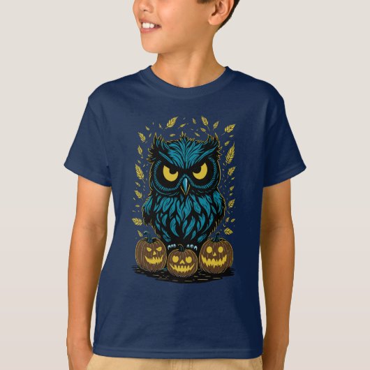 面白いハロウィーンフクロウ Tシャツ (正面)