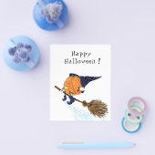 面白いハロウィーンフライヤーウィッチパンプキンブ飛んでいるローム チラシ (シングル)