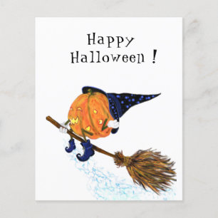 面白いハロウィーンフライヤーウィッチパンプキンブ飛んでいるローム チラシ