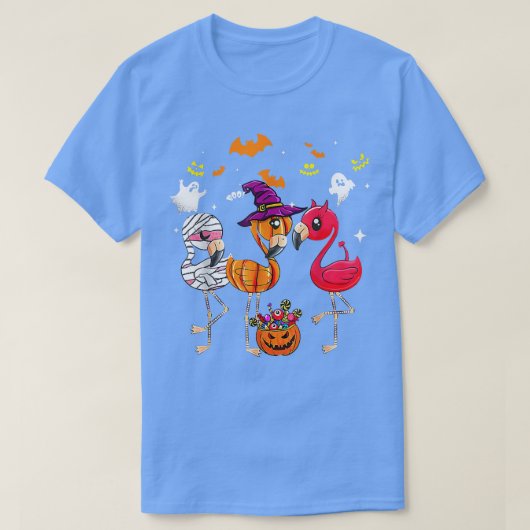 面白いハロウィーンフラミンゴフラミンゴウィッチバンパー Tシャツ (デザイン正面)