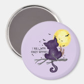 面白いハロウィーンブラックキャットと魔法の月 マグネット (正面/裏面)