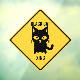面白いハロウィーンブラックキャットクロッシングサイン ウィンドウサイン