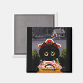 面白いハロウィーンブラックキャットマウスの作成 マグネット (正面/裏面)