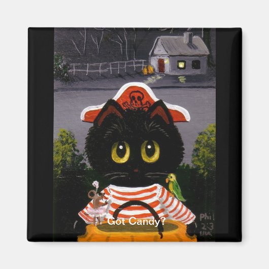 面白いハロウィーンブラックキャットマウスの作成 マグネット (正面)