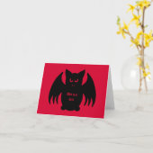 面白いハロウィーンブラックバンパイアこうもりオンダークレッド カード (黄色い花)