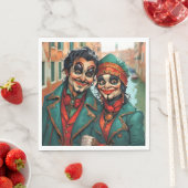 面白いハロウィーンメイクアップ顔カリカチャーカップル スタンダードランチョンナプキン (インサイチュ)