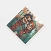 面白いハロウィーンメイクアップ顔カリカチャーカップル スタンダードランチョンナプキン (角)